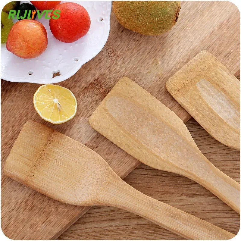 1pc natural health bamboo wood kitchen slotted spatula spoon mixing holder cooking utensils dinner food wok shovels