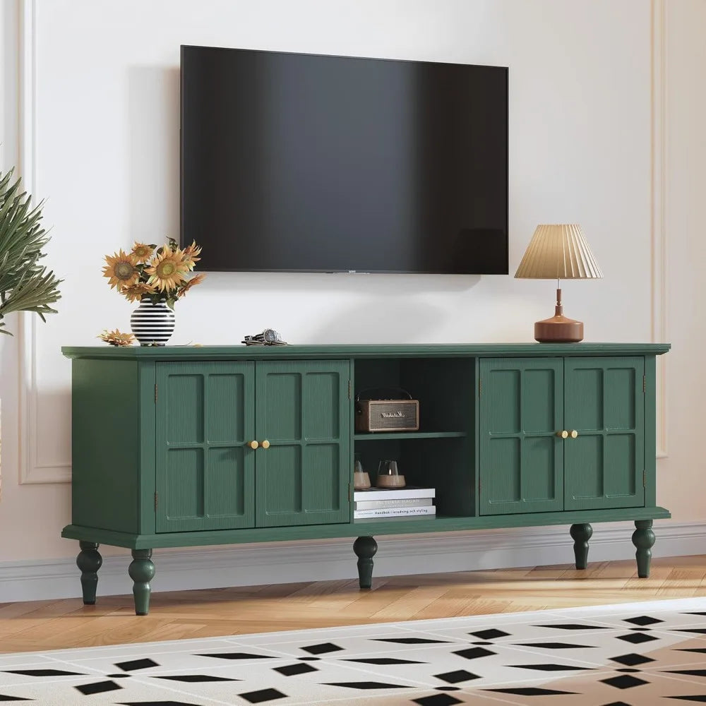 67’’ mid century modern tv stand with window design,wood entertainment center open shelf,up to 70’’ media for living