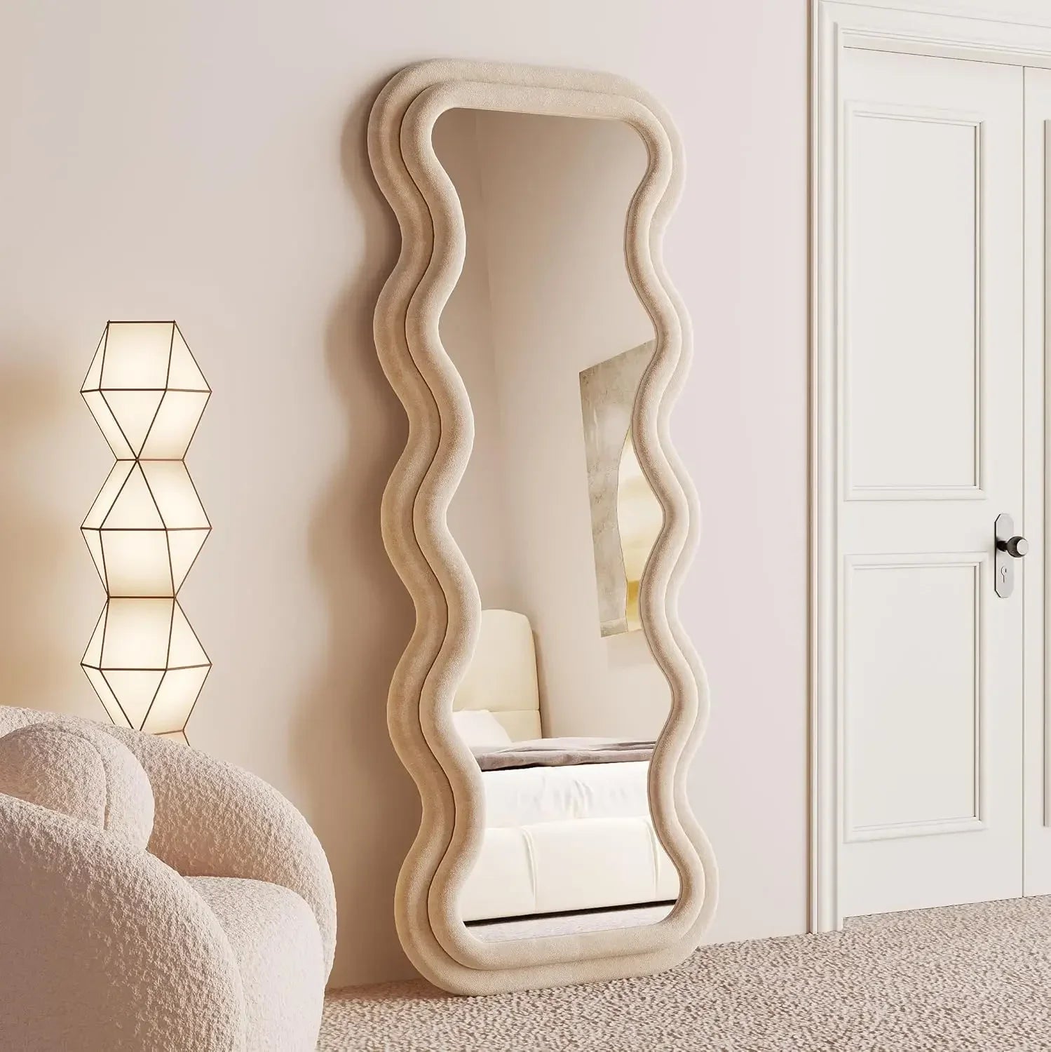 [xmsj]full length irregular wavy mirror 63’’x24’’ arched floor standing hanging or leaning against wall for bedroom