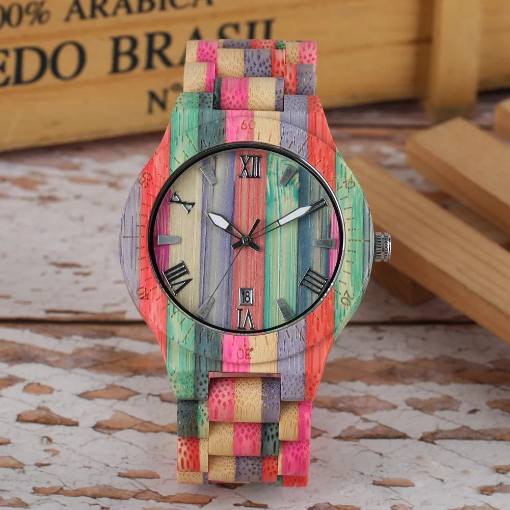 Uthai cq395 fashionable men watch colorful wood and bamboo couple’s women watch，watches for man - male