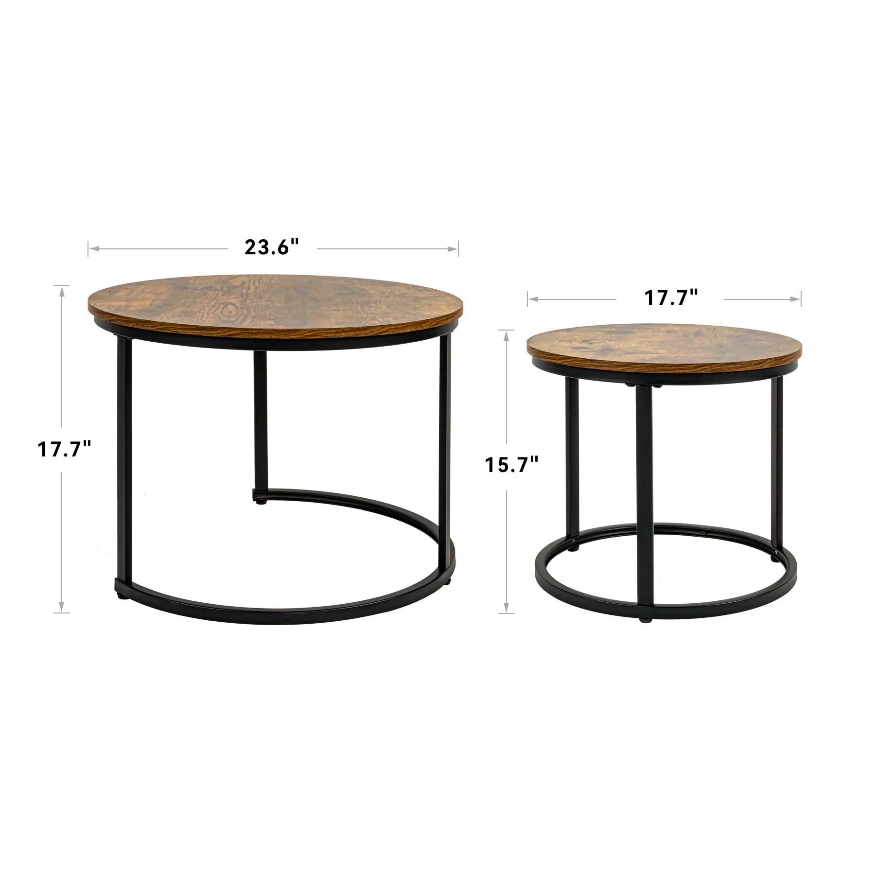 2-piece nesting coffee table set | 23.6’’ round rustic solid wood tabletop (clear grain for premium texture)