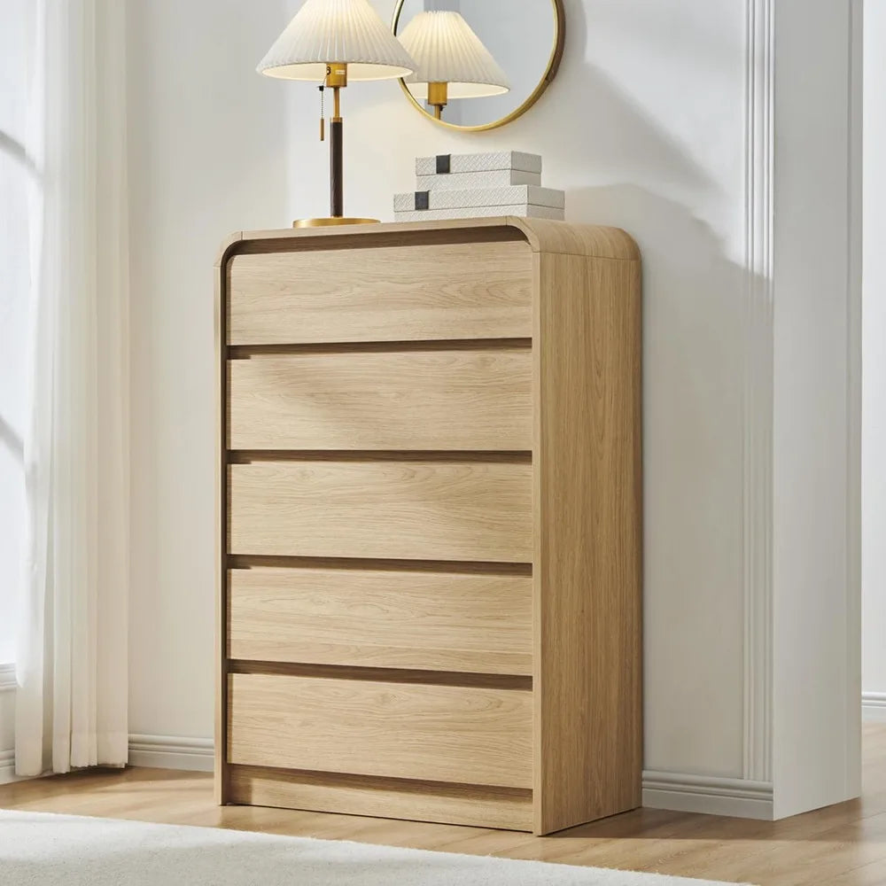 Modern 5 drawers dresser for bedroom 45’’ tall dressers & chests of w/curved profile design wood mid century vertical d