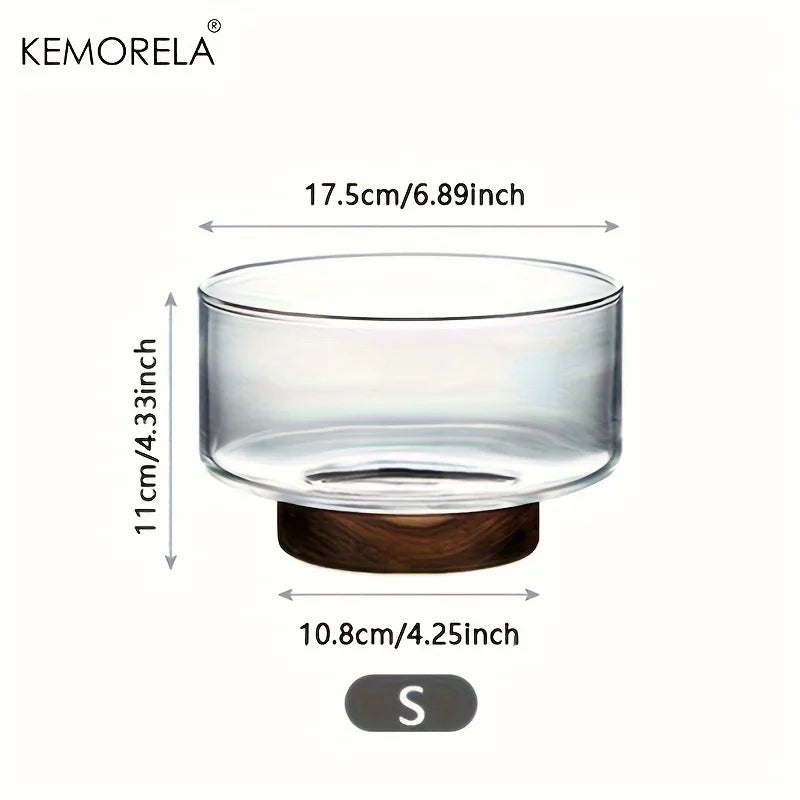 Glass fruit bowl creative large salad wood base snacks popcorn nuts storage bowls home christmas snack container - s