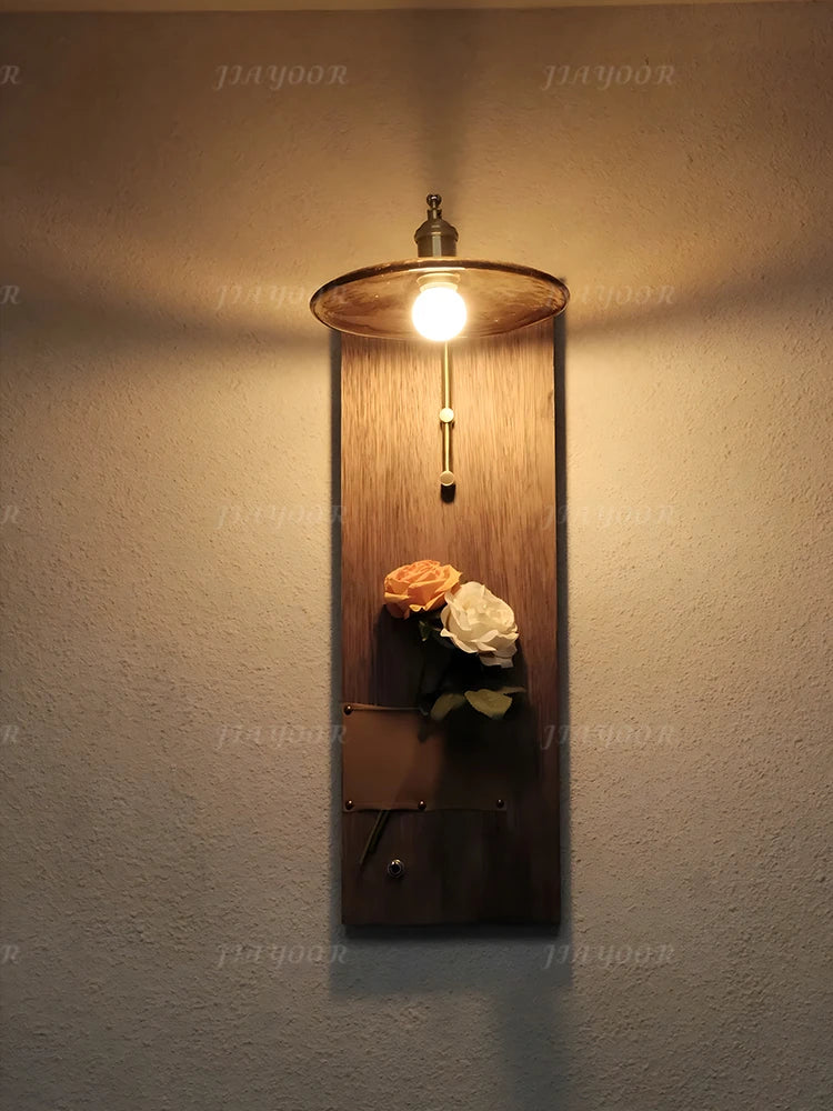 Niche retro home decor living room bedroom bedside hallway homestay coffee shop wooden board wiring free led wall light