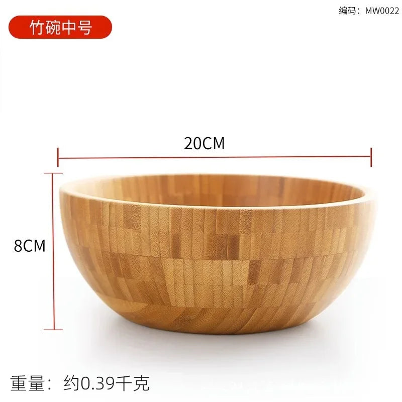 Bamboo salad bowl and noodle mixing large wooden tableware thickened natural material no paint wax - mw0022
