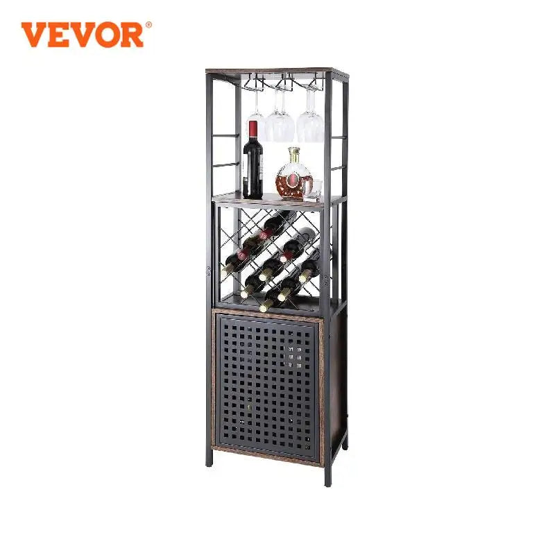 Vevor wine bar cabinet table for liquor & glasses freestanding farmhouse wood natural - rack