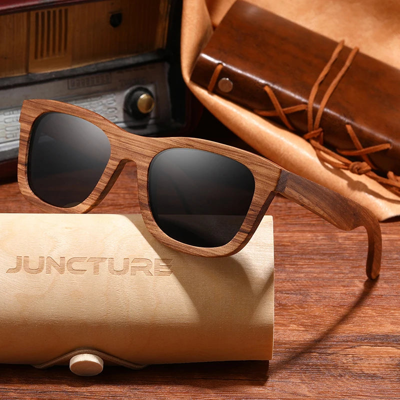 Juncture fashion bamboo wood vintage square sunglasses men women luxury brand designer sun glasses wooden driving uv400
