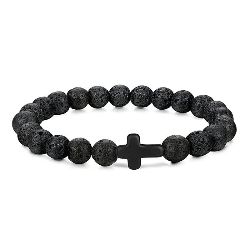 Prayer men natural stone wood beads rosary hematite cross bracelets onyx meditation bracelet women yoga jewelry homme