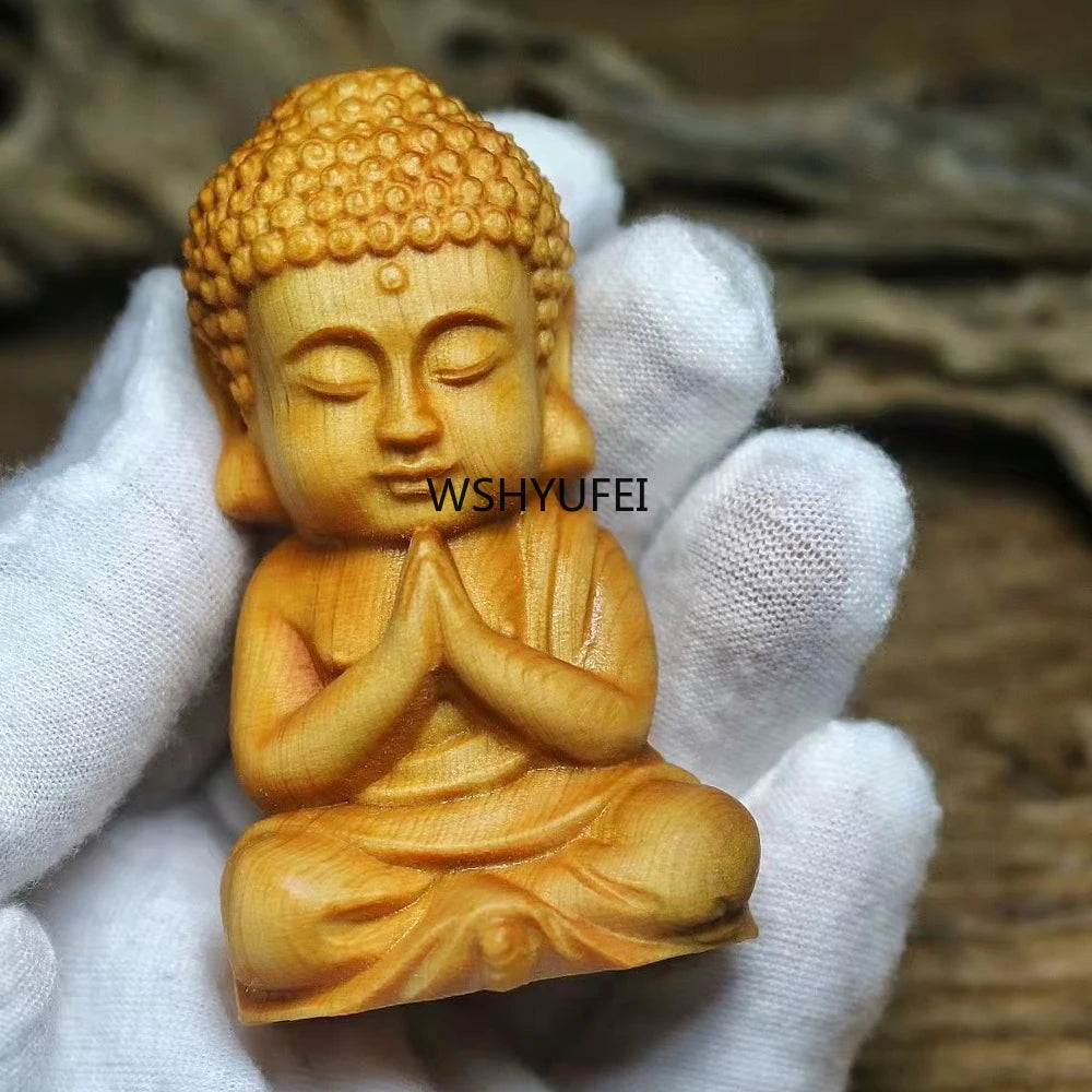 Vintage nostalgic cliff cypress wood carving of the great sun buddha statue home living room car mounted decorations