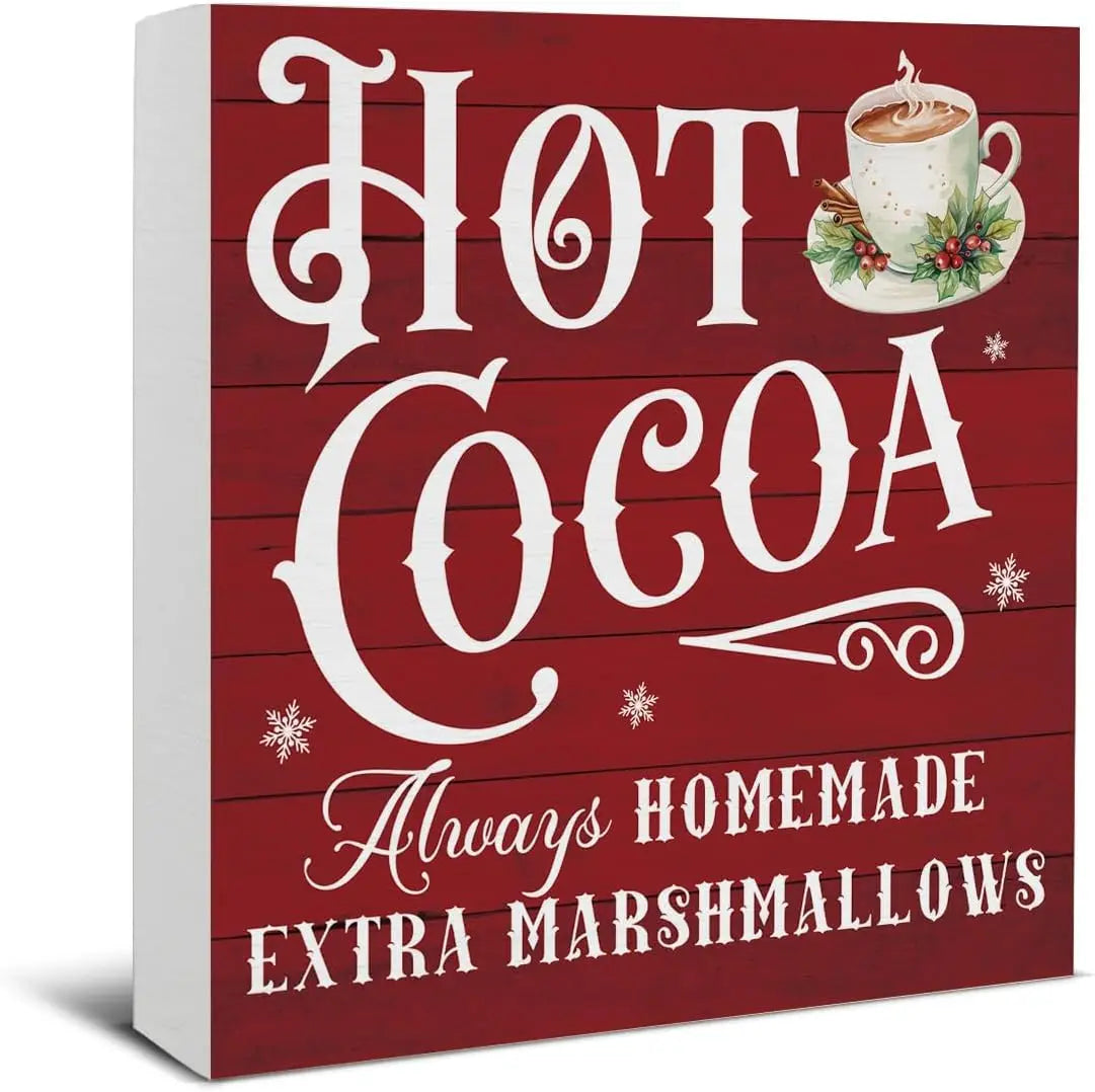 Christmas bathroom decorations funny decor wooden sign home for desk table shelf 5 x inches - hot cocoa01 / united