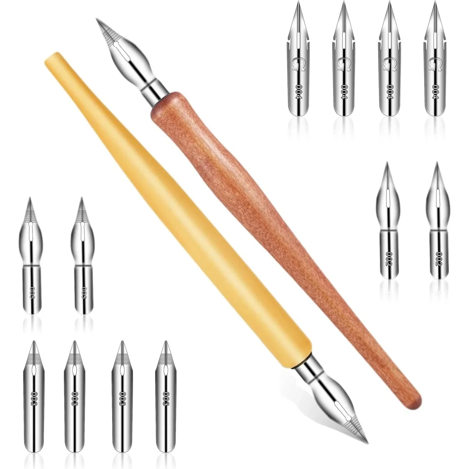 Dip pen set calligraphy drawing includes 2 wooden holders and 12 stainless steel nibs for writing - united states