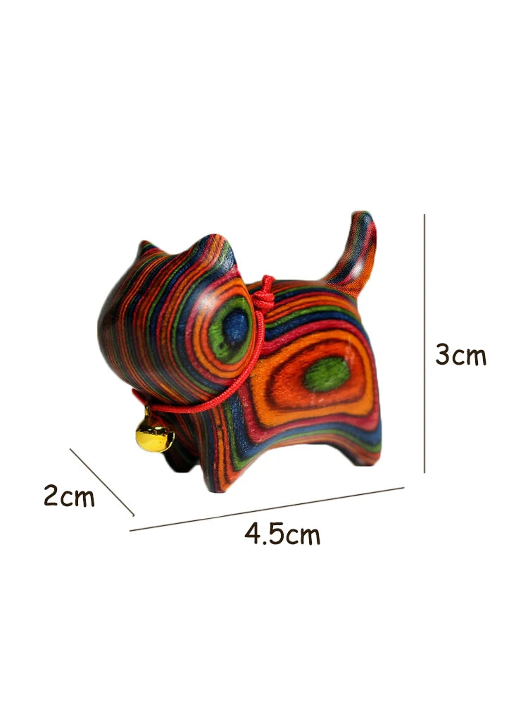 Mini natural wood cat dog miniatures hand-carved wooden puppy kitty figures room decor home decoration accessories - a3