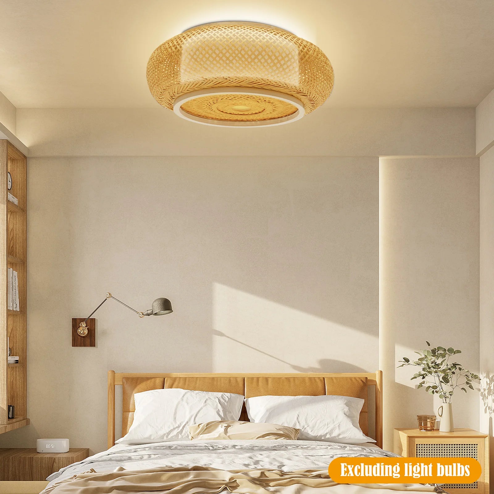 16’’vintage woven bamboo ceiling lights rattan flush mount light wicker basket art handmade - yellow / united states