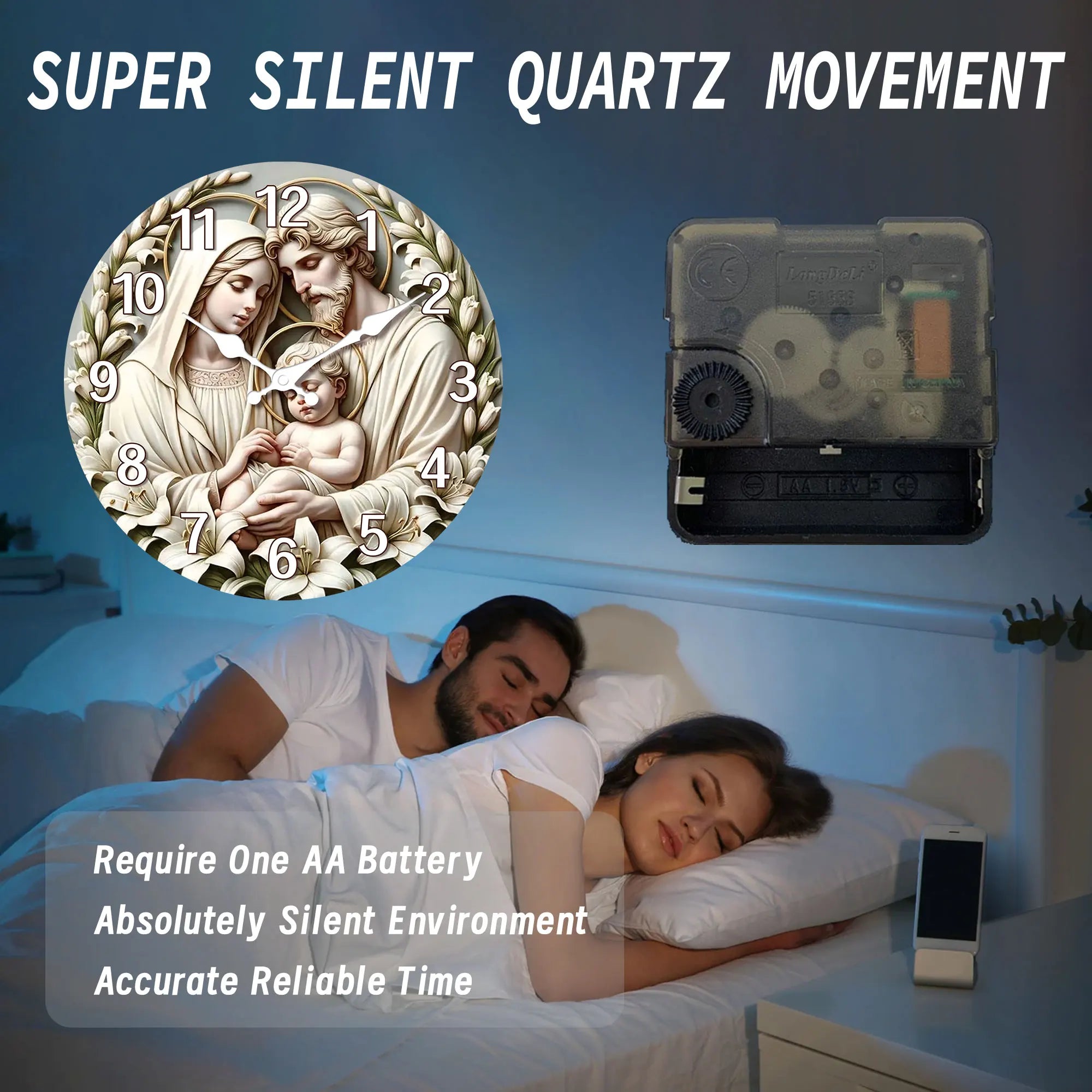 1pc wooden christ wall clock ’nativity’ theme design wall home mute suitable for living room bedroom decora