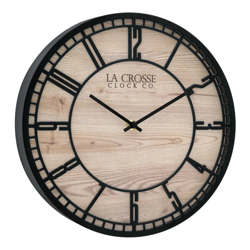 Contemporary 11.5 inch wall clock stylish design precise quartz movement rustic faux wood background ideal living room