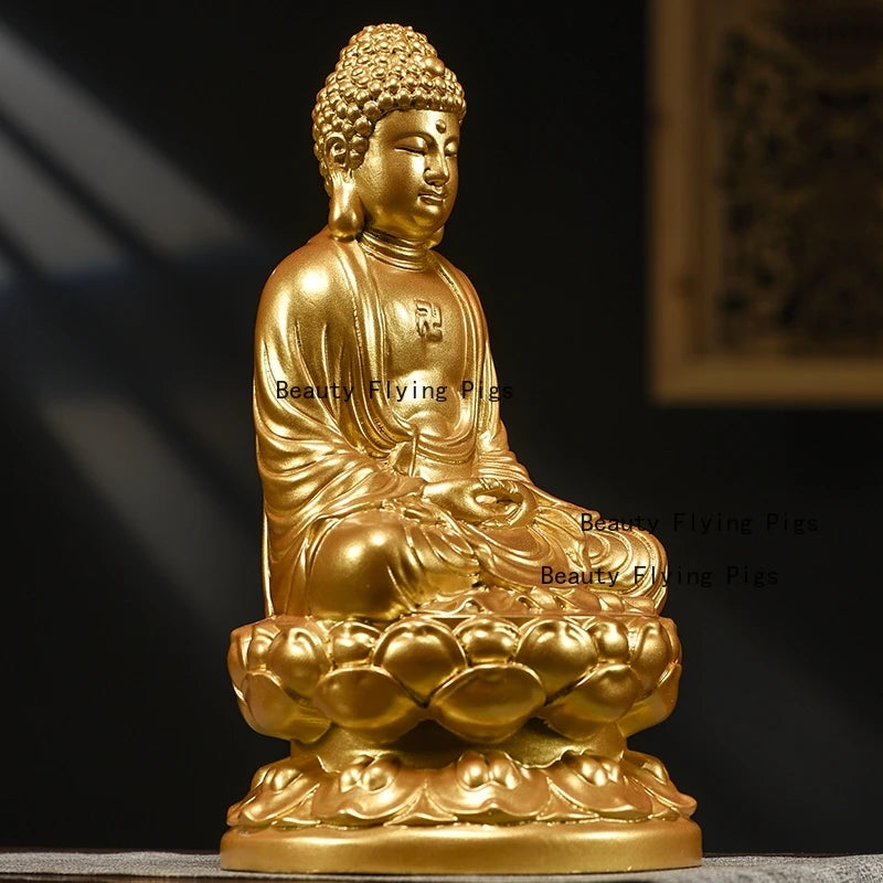Pure wood buddha statue of shakyamuni solid carved wooden gifts home decoration feng shui - religious (buddhist)