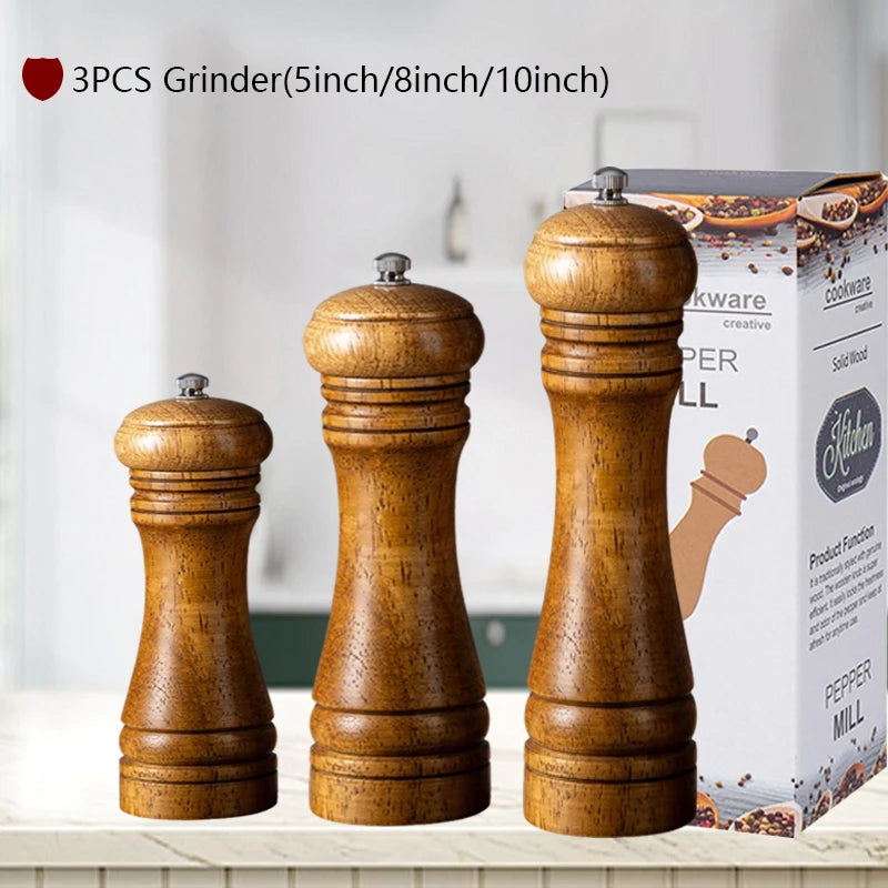 Wxcoo wood salt and pepper grinder cooking spice shakers mills grinding bottle with base kitchen accessories - 3pcs