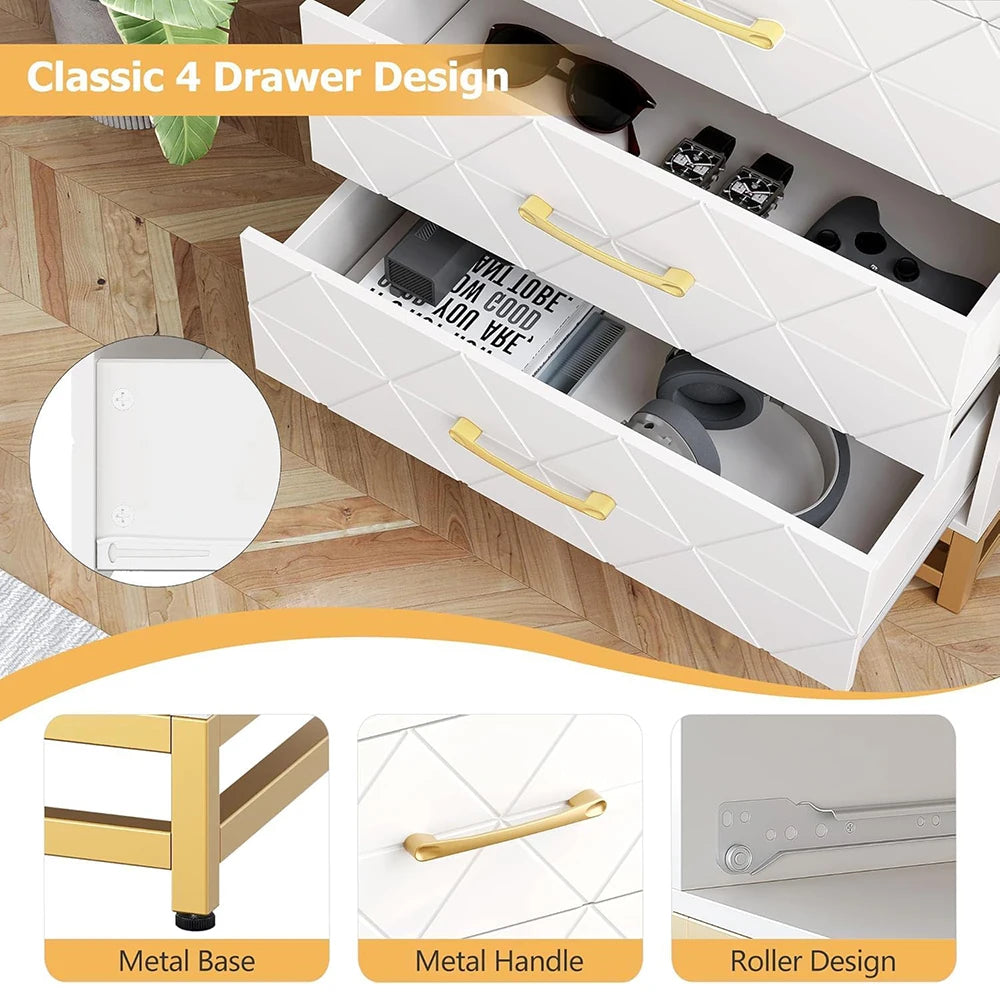 4 drawers dresser chests for bedroom wood chest of drawer organizer living room hallway and entryway - white / united