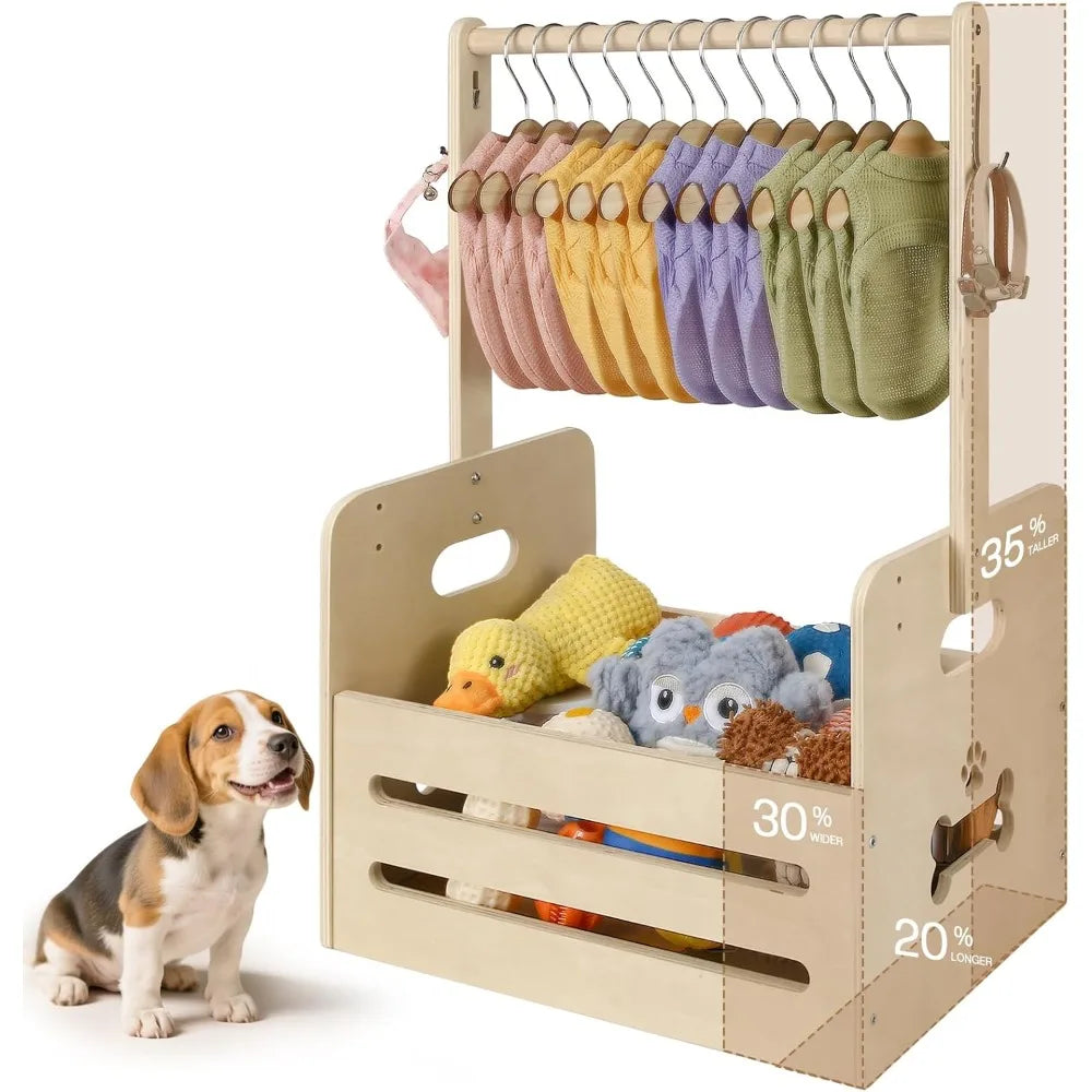 35l-wooden-dog-storage-organizer-dog-toy-bin-with-hanging-rods-27x16x11-pet-wardrobe-closet-with-2-metal-hooks-pet-clothes