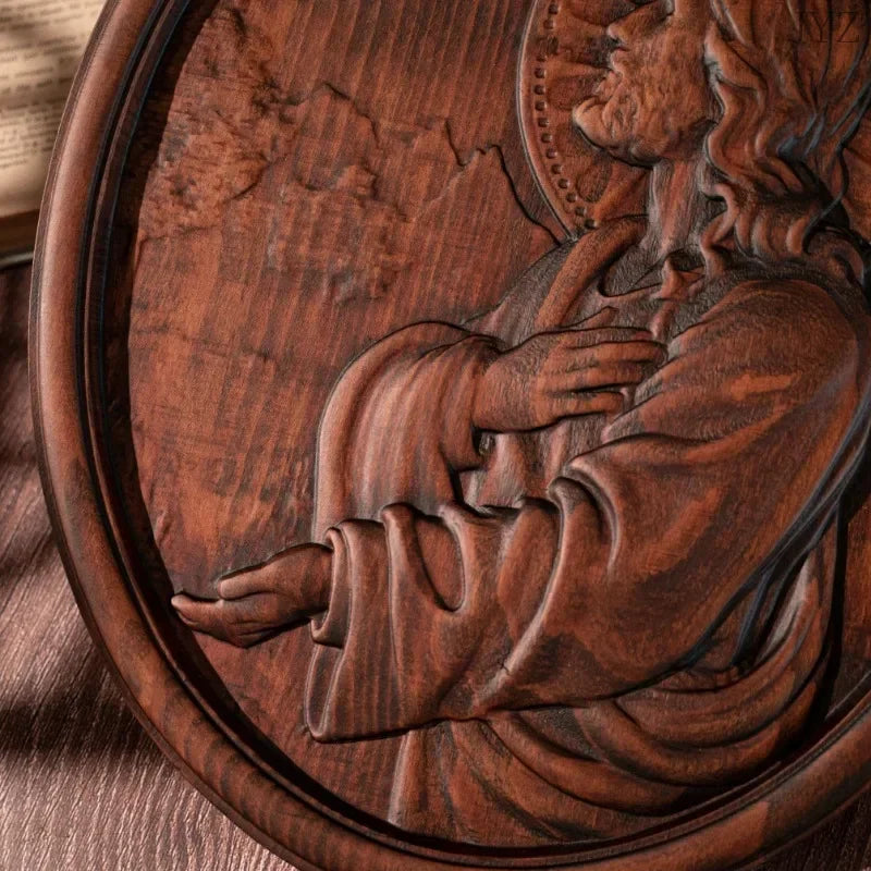 High quality vintage jesus praying oval wooden catholic statue saint home wall hanging decor - retro / 35cm - religious