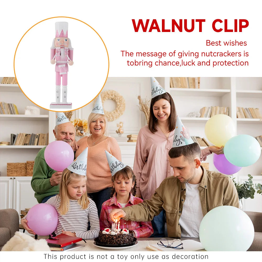 Nutcracker wooden 30cm solider figurine puppet pink glitter soldier doll toy handcraft ornament christmas home office