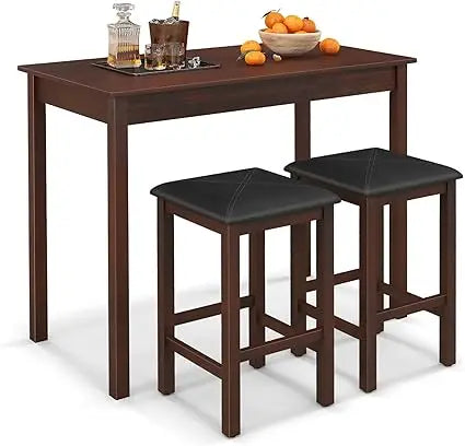 Dining table set for 2 counter height with bar stools wood legs dinette breakfast nook s - united states / brownblack