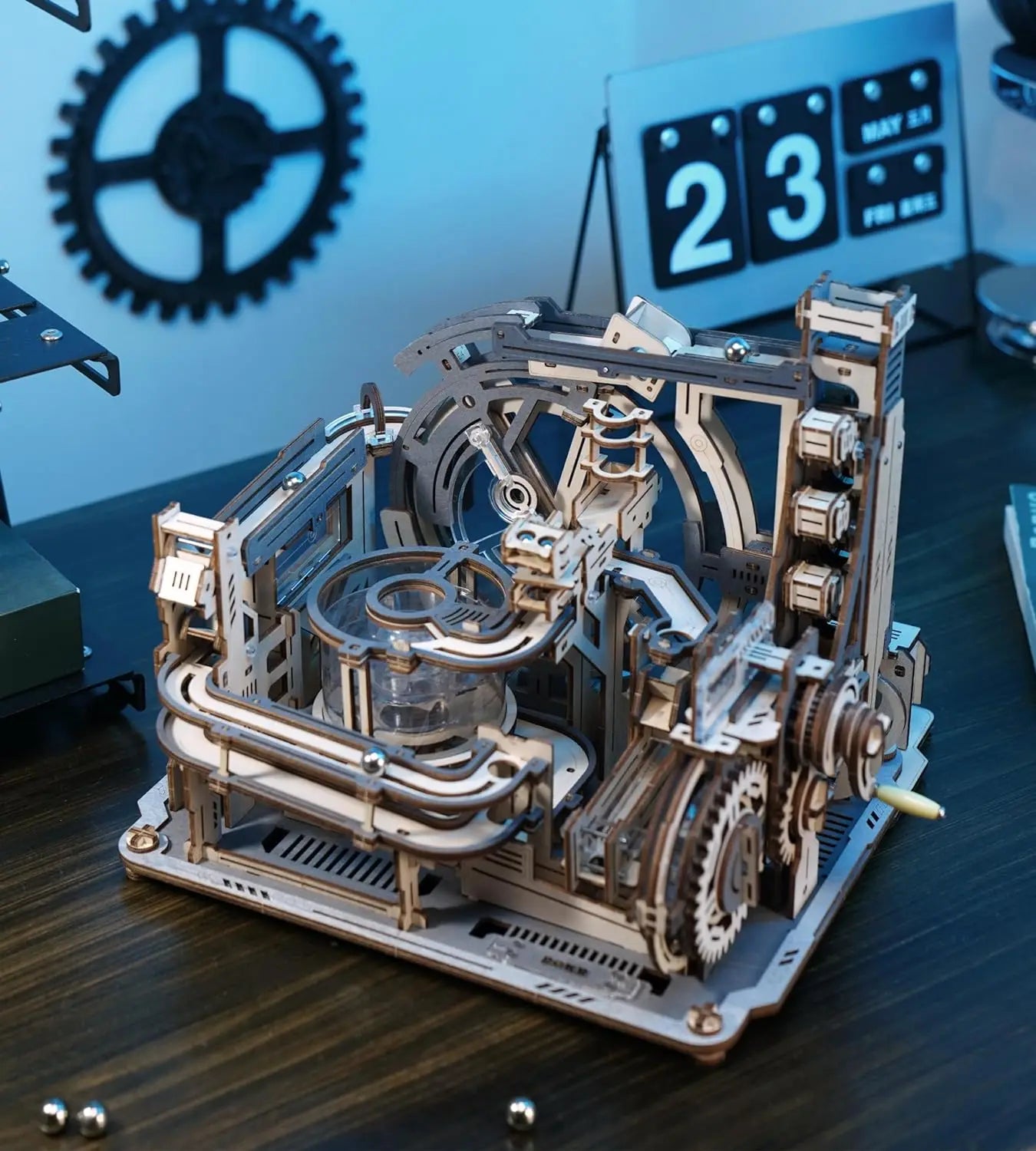 Robotime rokr electric model kits marble spaceport 3d puzzles brain teaser wooden building toy gifts for men/women/teens