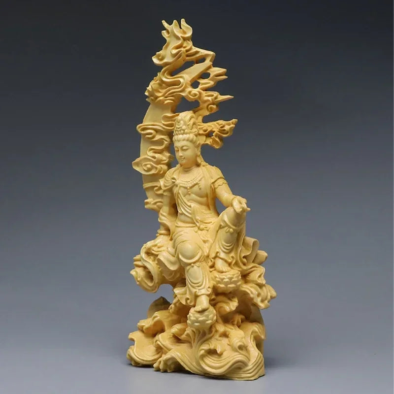 Guanyin buddha statue bodhisattva sculpture craft wood home living room decor - religious (buddhist)