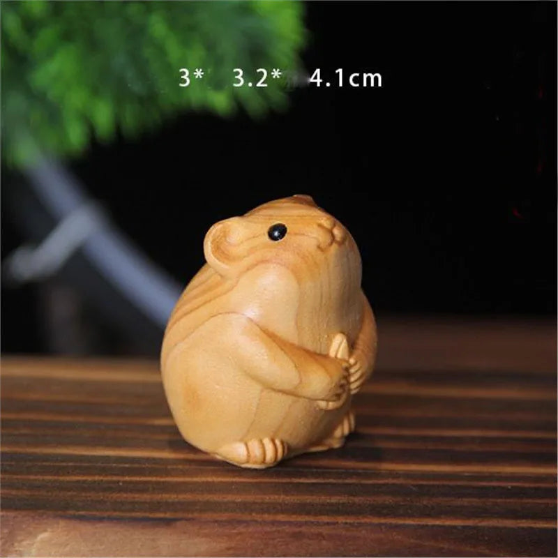 12 zodiac wood carving set - rat cow tiger rabbit dragon snake horse sheep monkey chicken dog pig animal figurines