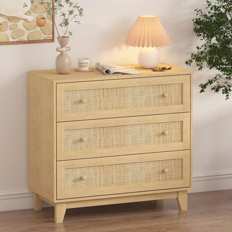 Dresser for bedroom boho small natural rattan closet dressers chest of drawers modern wood clothes storage organizer
