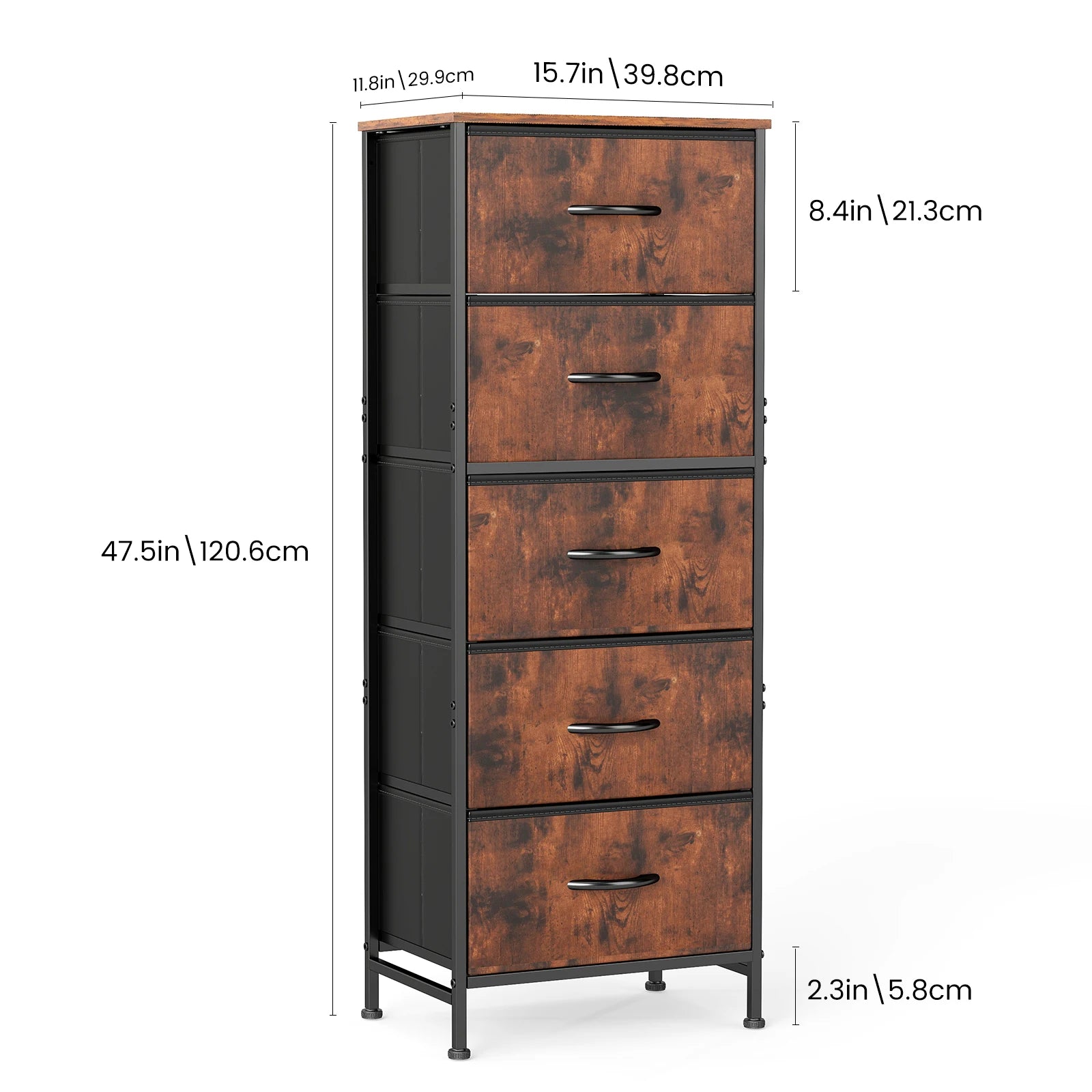 Jhk 48in dresser for bedroom with 5 fabric drawers nightstand wardrobe steel frame closet clothes storage cabinet