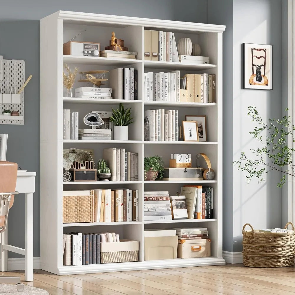 71.8 l *47.2 w wooden bookcase and bookshelf – extra large with double storage elegant design for living room - white