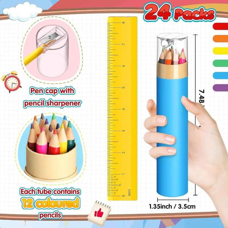 24 pack colored pencils bulk with sharpener for 12 assorted color portable presharpened coloring pencil party f