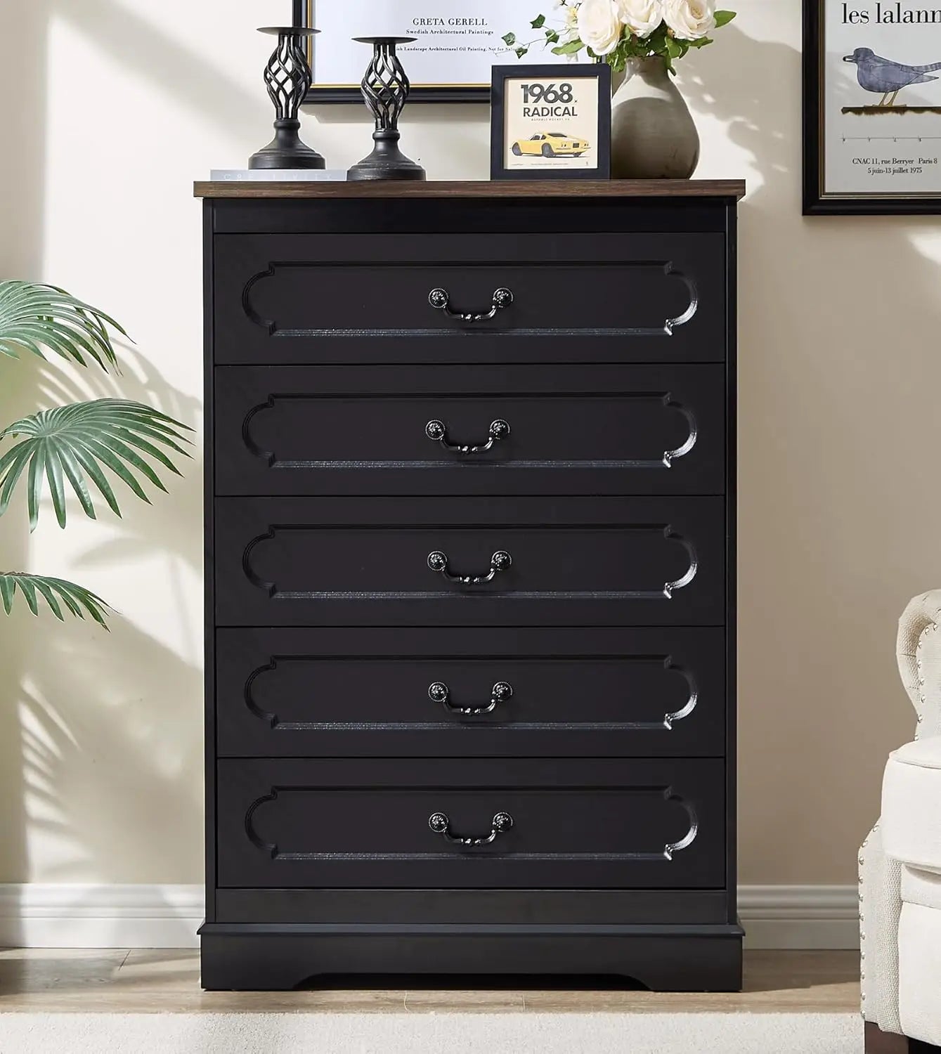 Dresser for bedroom farmhouse cherry wood chest of drawers rustic wide dressers - black15.7dx31.5wx46. / united states