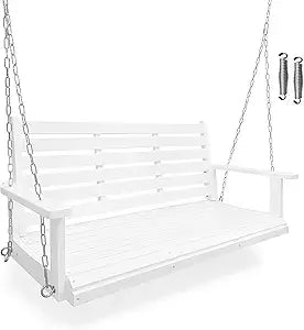 Wooden porch swing ergonomic seat bench with hanging chains and 7mm springs heavy duty 880 lbs for outdoor patio garde