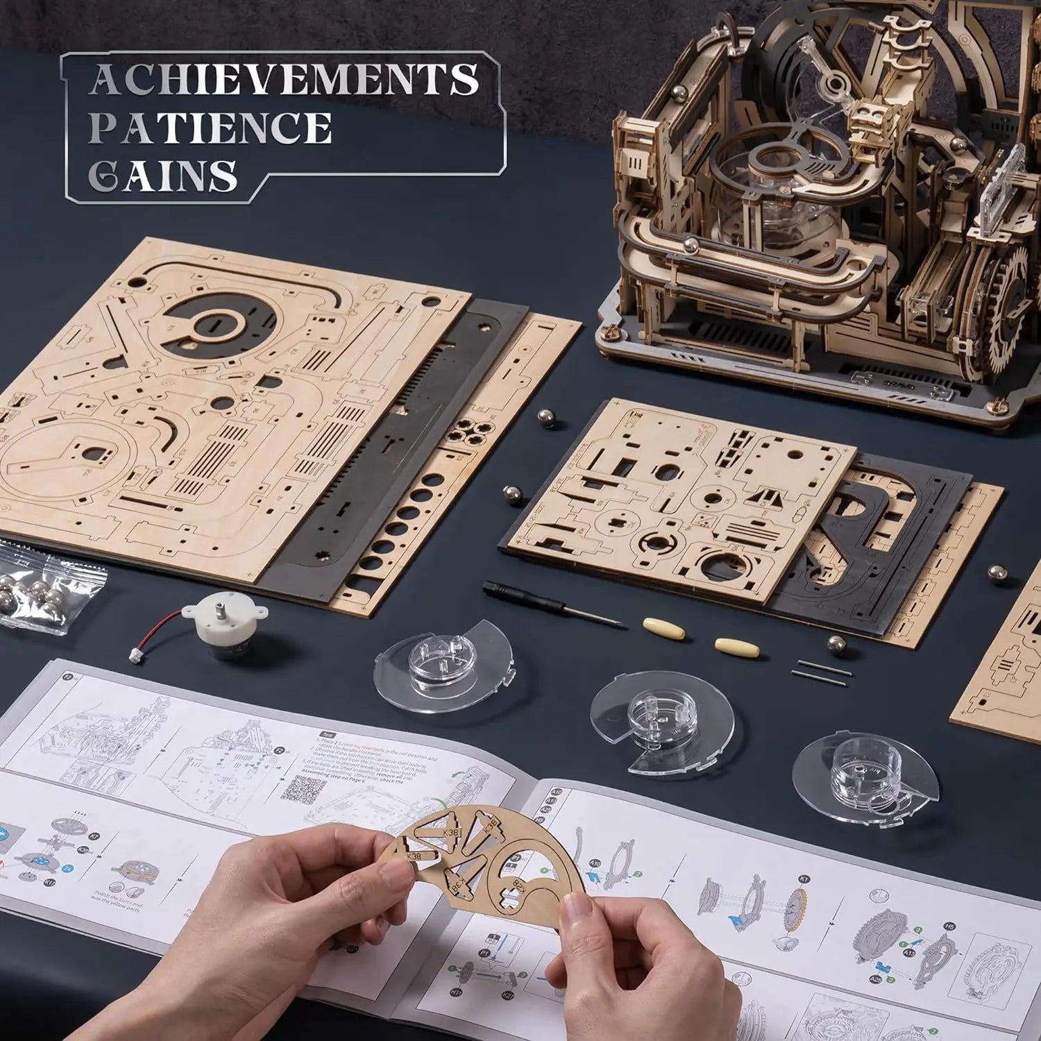 Robotime rokr electric model kits marble spaceport and manual model kit wooden puzzles building toy for men women teens