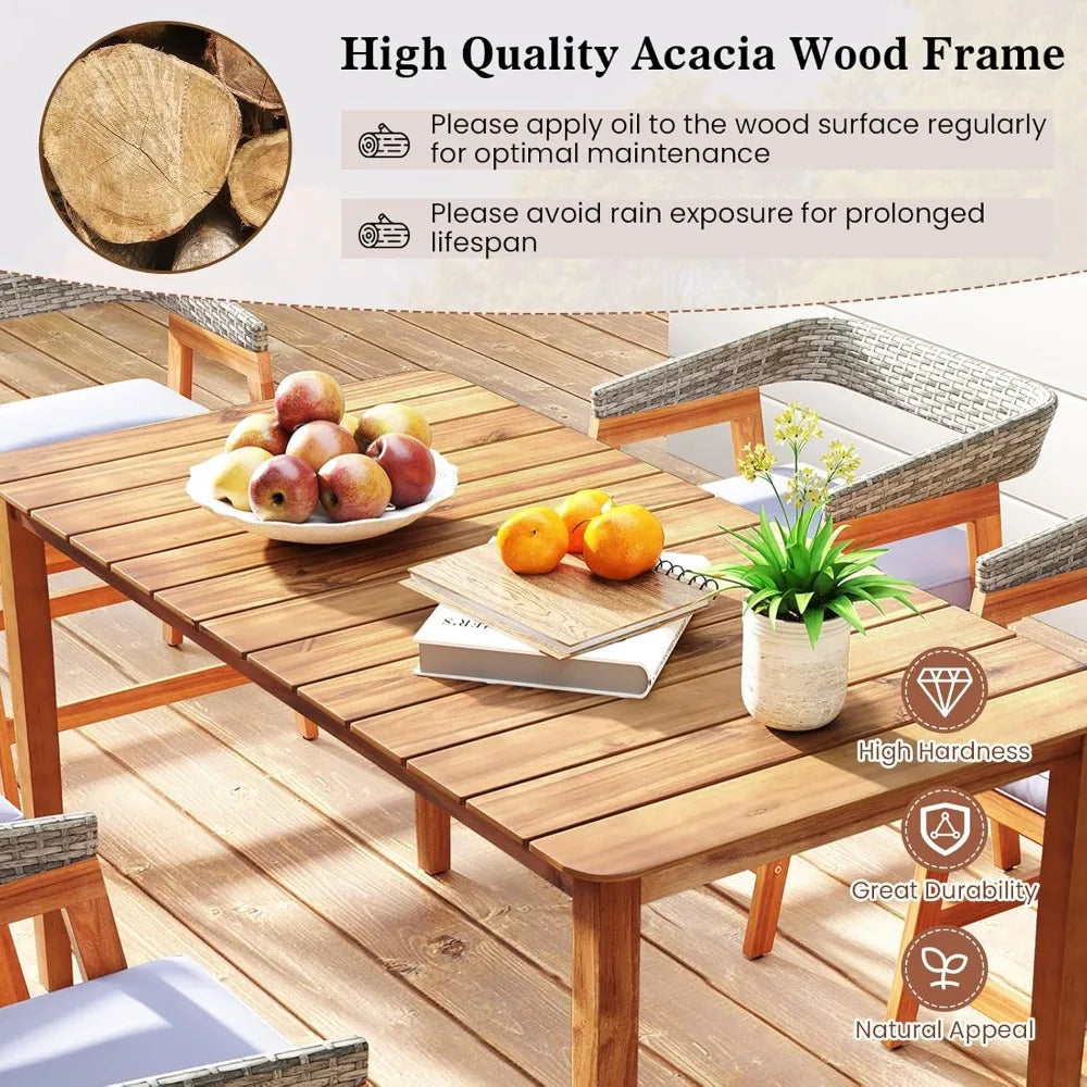 Rectangular outdoor dining table 4-6 people large acacia wood patio with slatted tabletop indoor farmho - natural