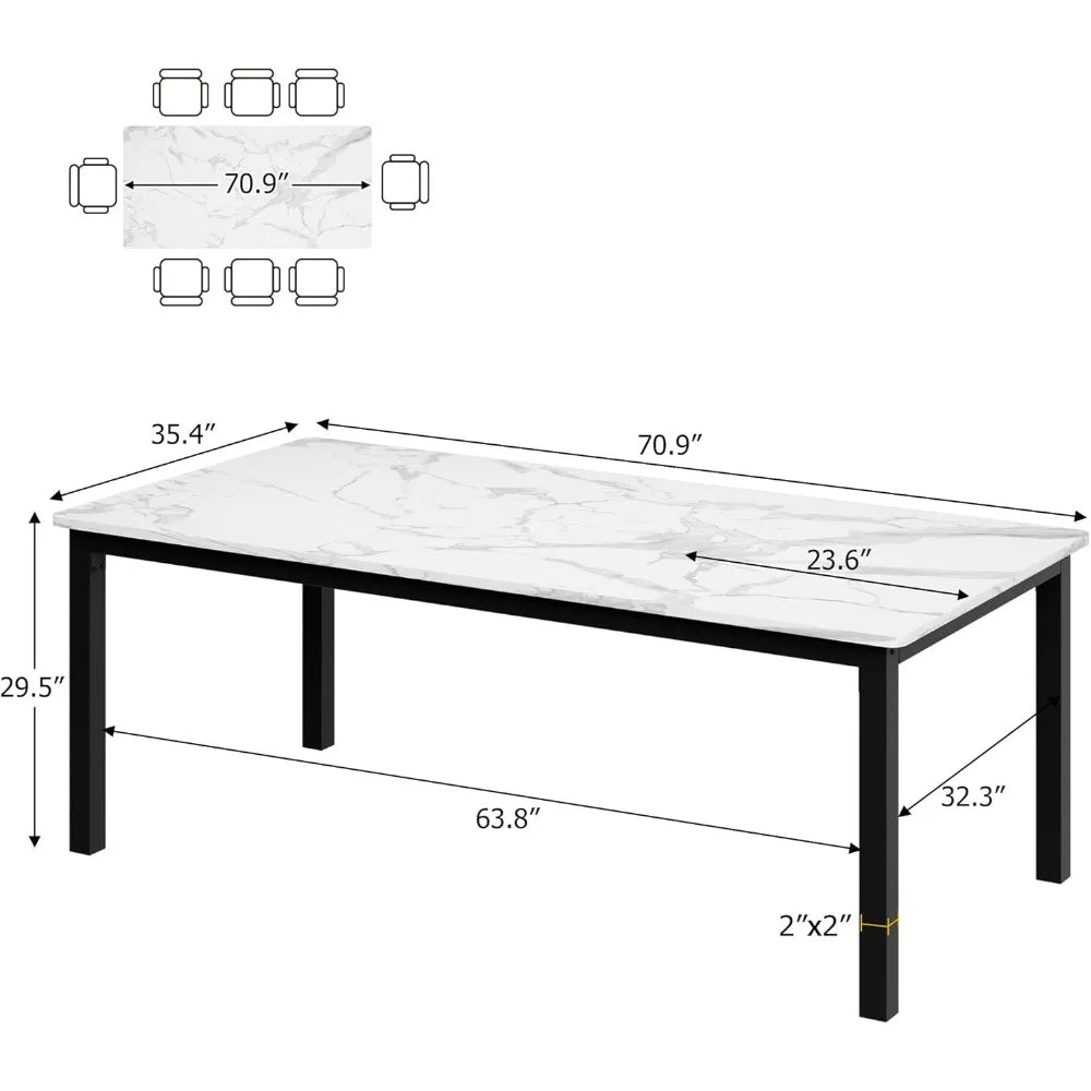 Industrial 70.8’’ dining table for 6 wooden long dinner with mortise tenon sturdy kitchen - united states / white faux