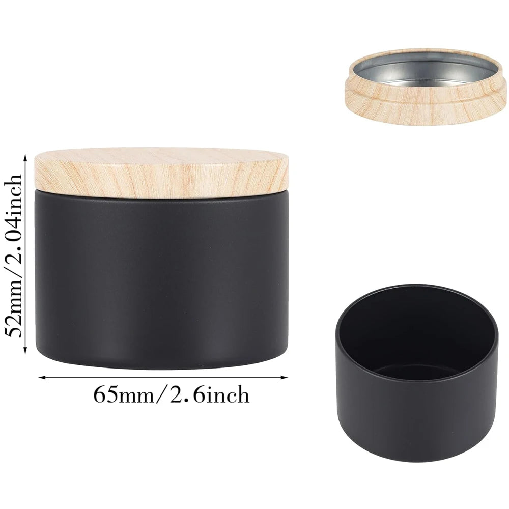4oz candle tins - matte black bulk empty jars with wood grain lids for making storage and gift - 120ml / 12pcs