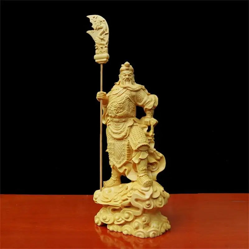 Guan yu statue traditional wood carving figurine god of wealth home decoration tabletop decor good luck sculpture