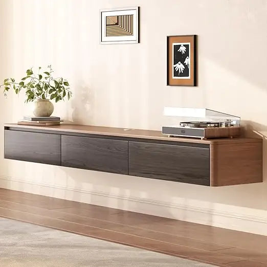 67-inch contemporary walnut floating tv stand with 3 flip-down doors and solid wood media storage - united states