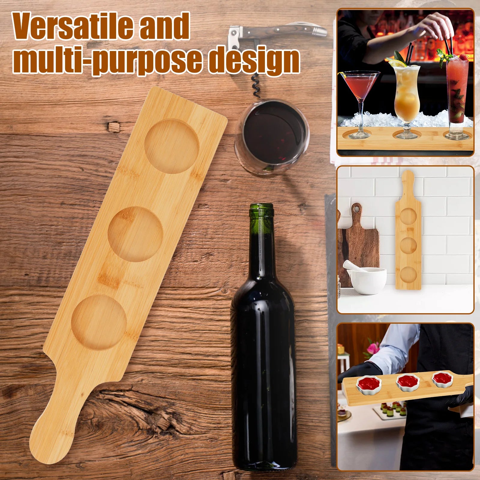 Wood wine tasting tray versatile sturdy flight board serving display rack for bar brewery party easy to clean - 4pcs