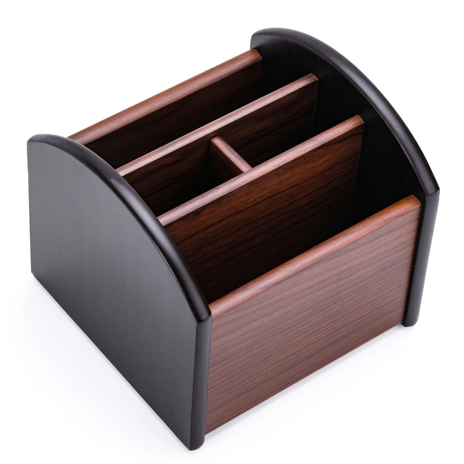 Wooden desk control holder caddy with 4 compartments organizer for table