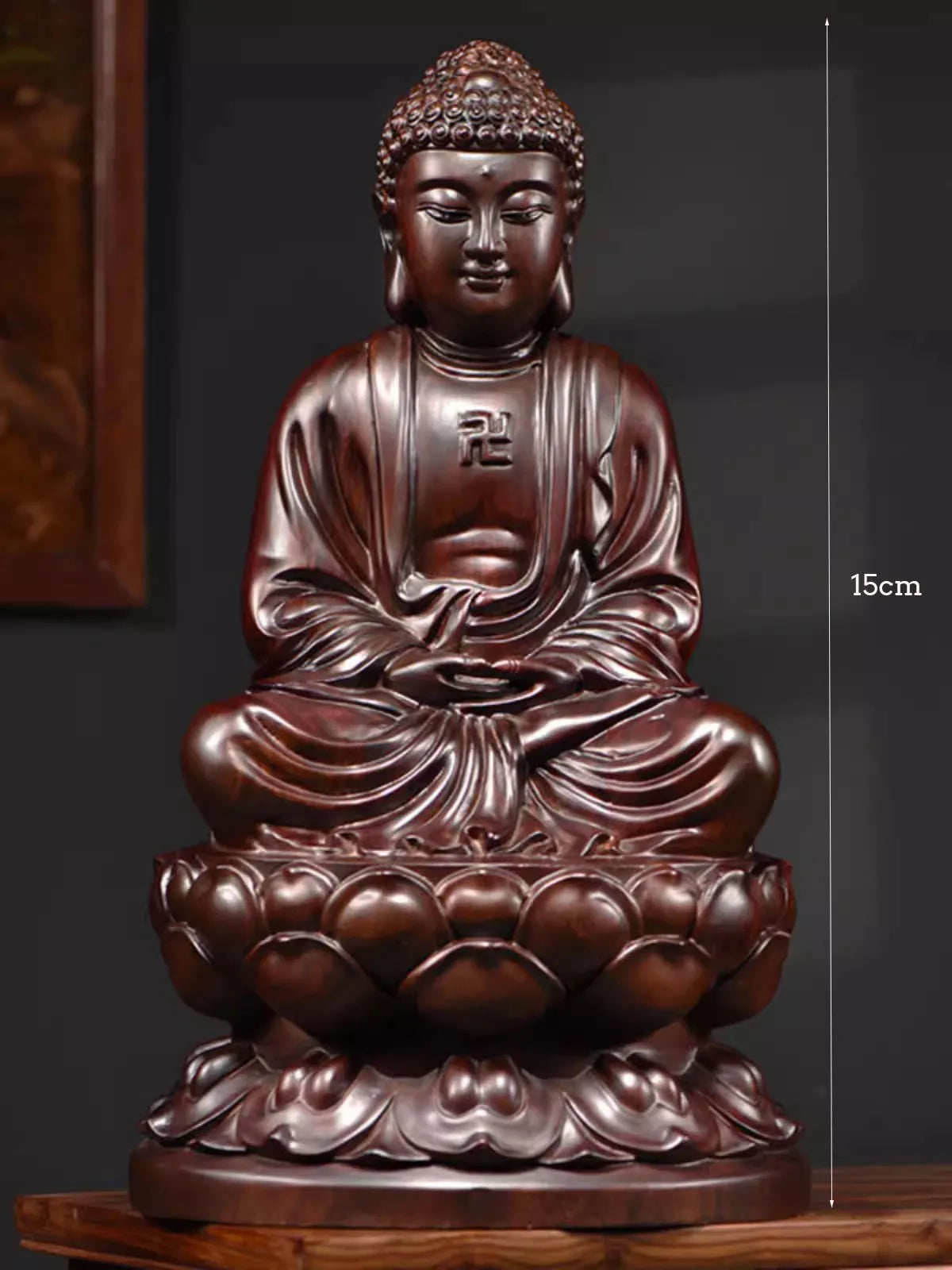 Classical ebony wood and rosewood carvings decorations of buddha offering the statue shakyamuni at home - a1
