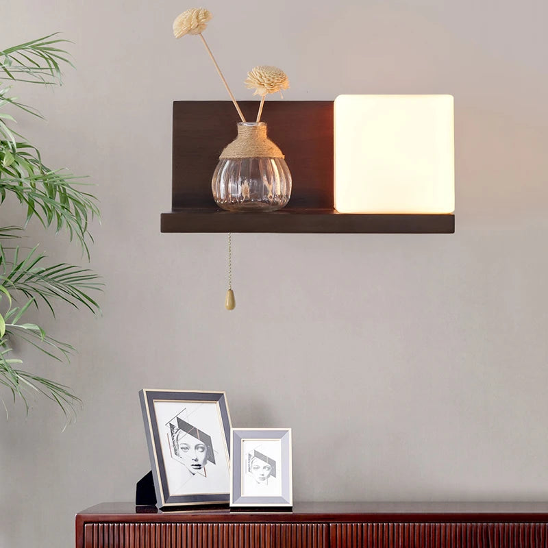 Walnut color wood wall lamp led e27 bulb bedroom bedside light for living room study stair corridor entrance indoor