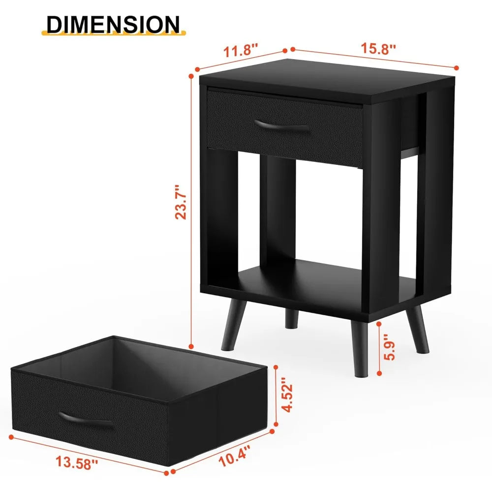 Set of 2 with fabric storage drawer and open wood shelf,side table for bedroom,night stand bedroom