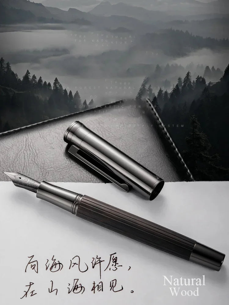 New retro hongdian 1866 balck wood fountain pen soft elastic 35# nib writing ink school office supplies gift pens