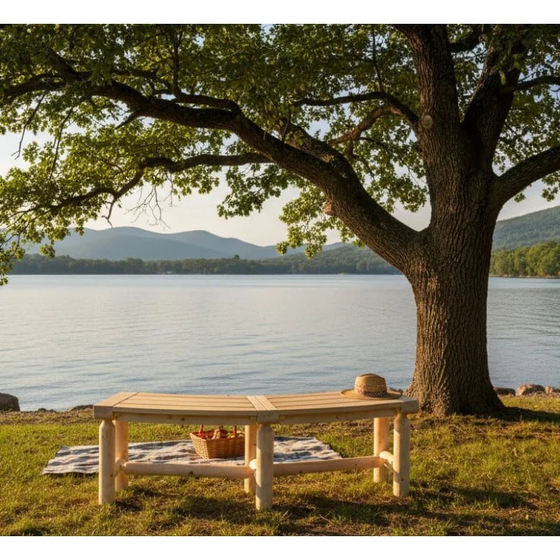 (uux)outdoor wooden curved backless porch rustic style cedar/fir wood log fire pit bench for patio garden deck and back