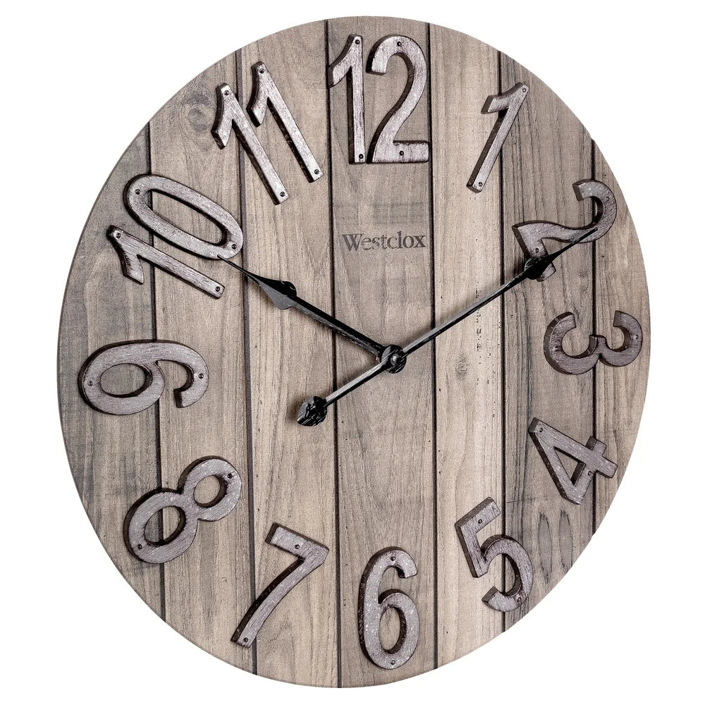 Rustic 15.5 inch wood grain wall clock analog quartz decor timeless design living room kitchen bedroom office - united