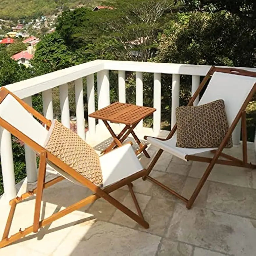 Beach sling patio chair for relaxing foldable with adjustable height made from eucalyptus wood white polyester,khaki